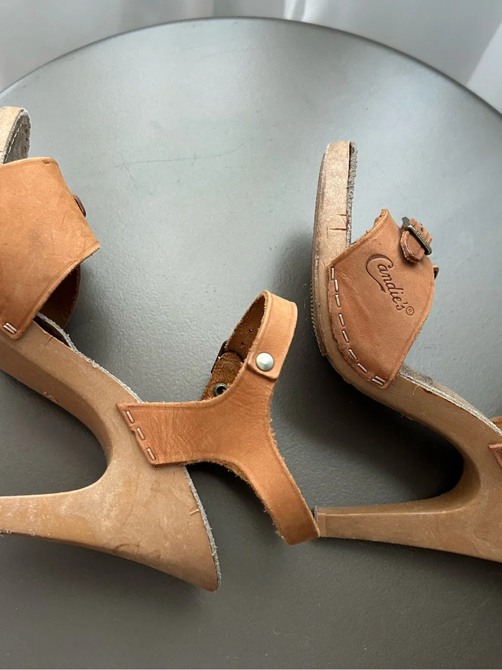 Vintage Candies Tan Leather High Heel Buckle Sandals